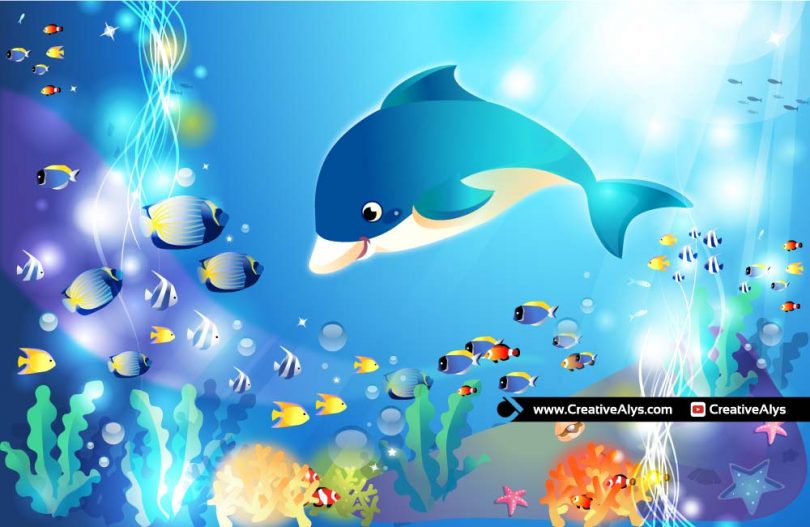 Cute-Dolphin-Underwater-Vector-Illustration