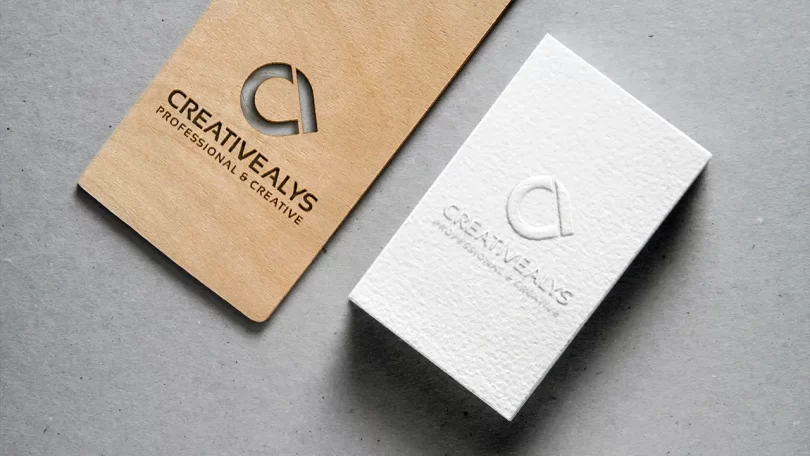 Cutout Wood Embossed Business Card MockUp