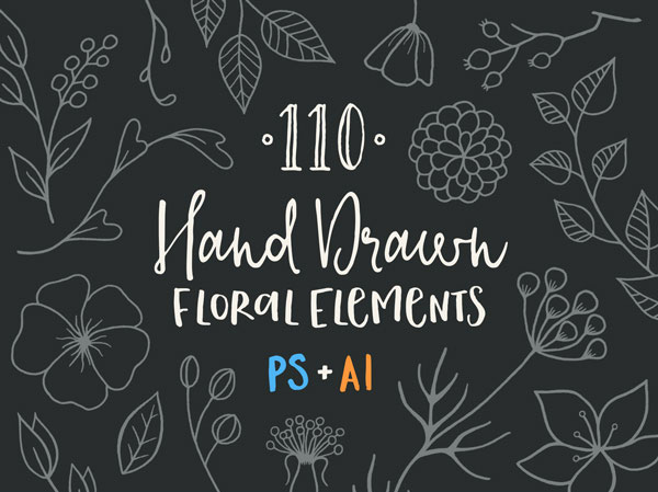 110-Hand-Drawn-Floral-Elements-featured