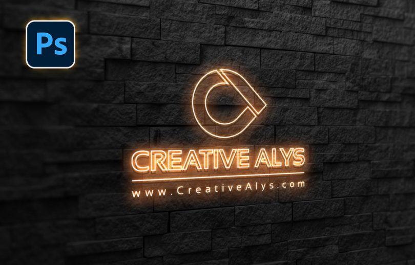 wall neon style logo mockup