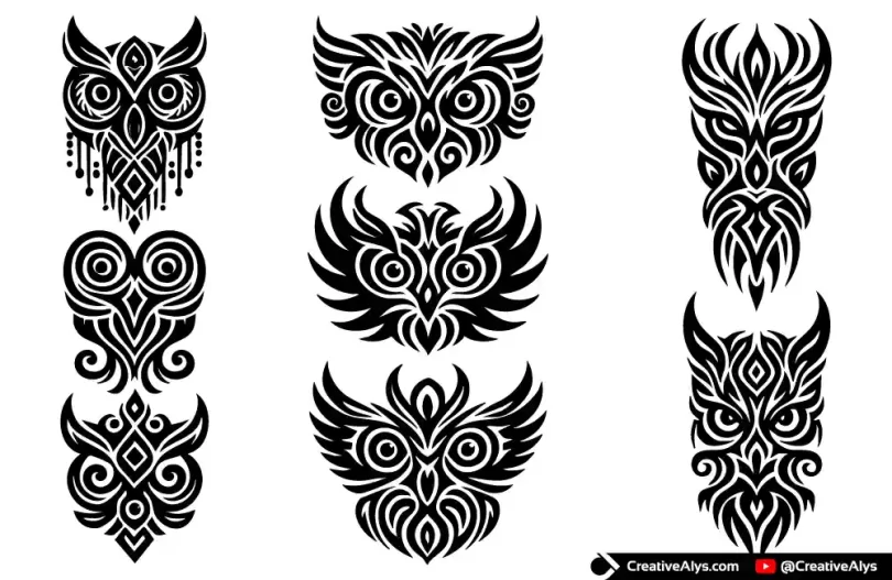 AI-Generated-Tribal-Owl-Tattoos-Free-Vectors
